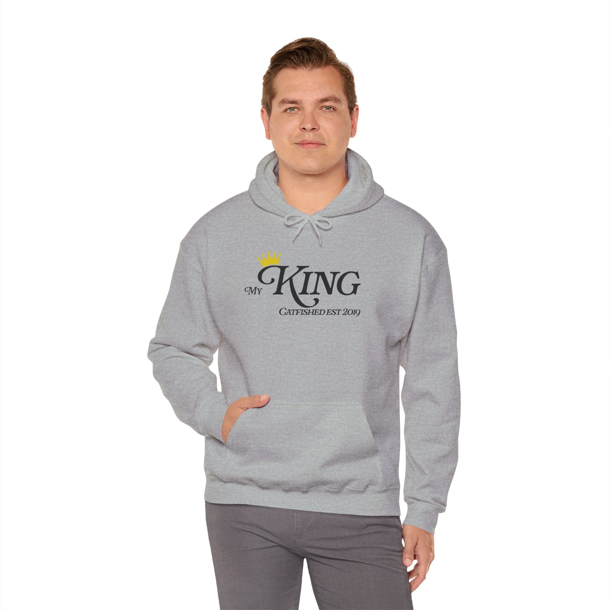 My King Hooded Sweatshirt, Unisex Sweatshirt Gift, Funny Hoodie for Men, Cozy Casual Wear, Catfish Established 2019