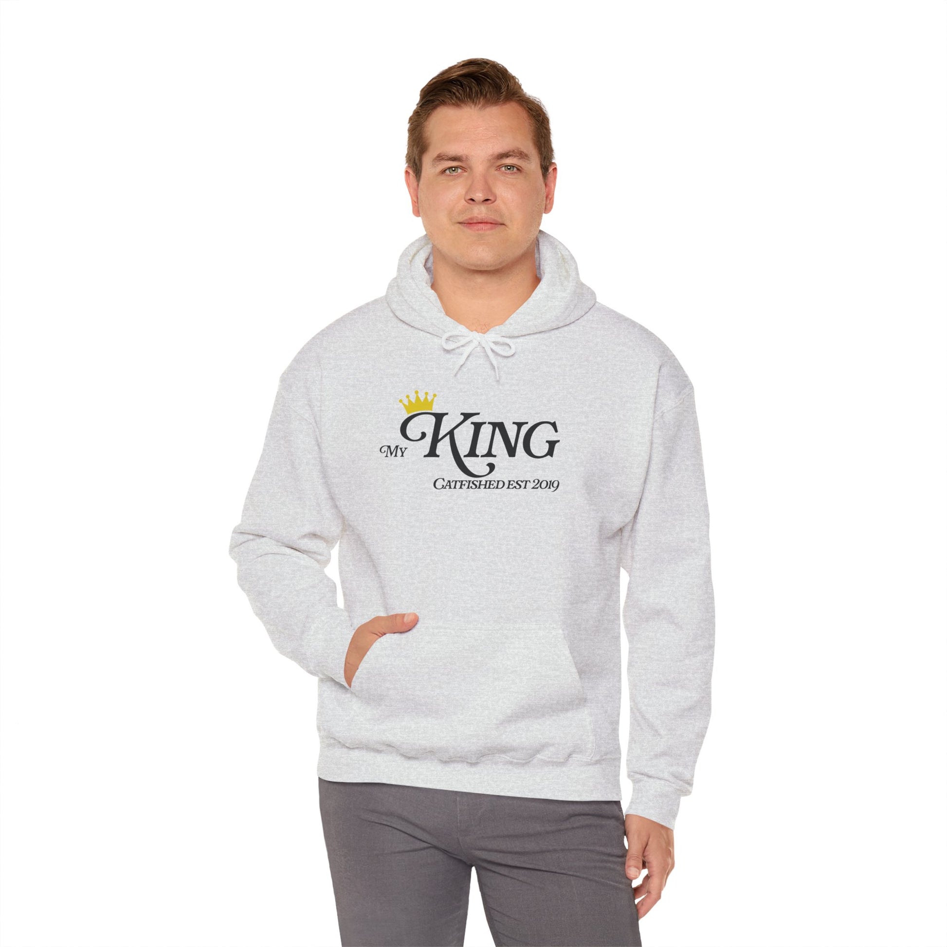 My King Hooded Sweatshirt, Unisex Sweatshirt Gift, Funny Hoodie for Men, Cozy Casual Wear, Catfish Established 2019