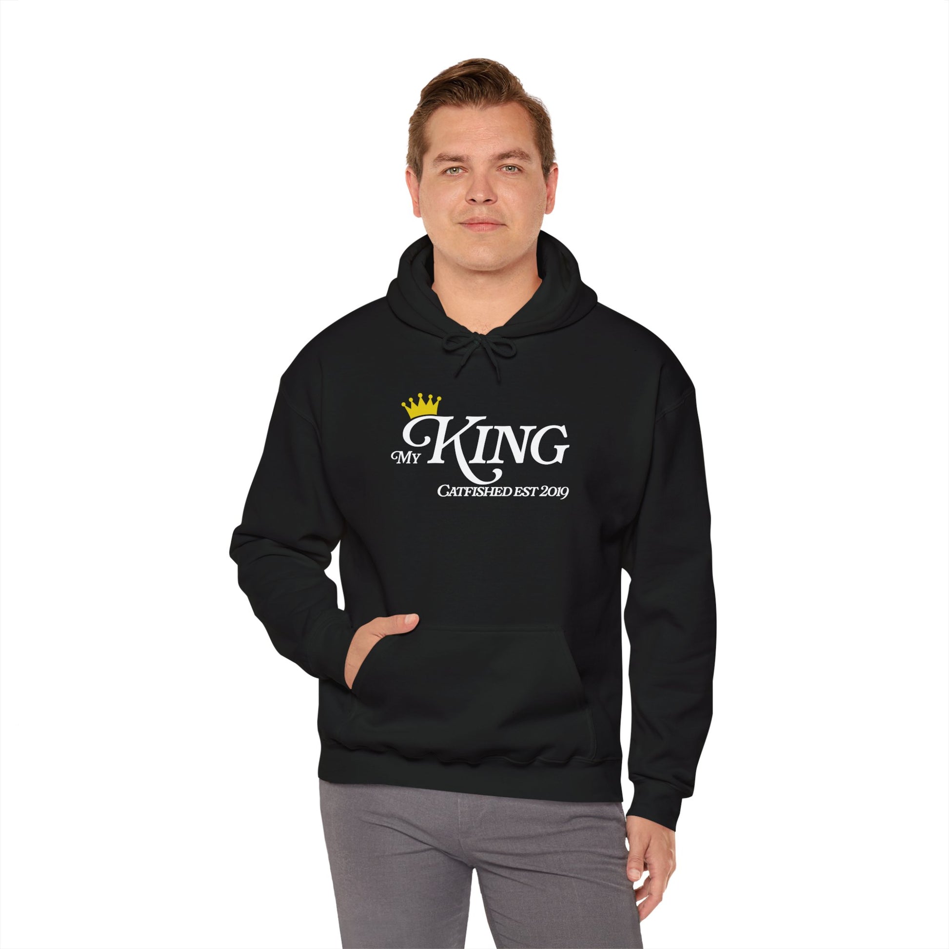 My King Hooded Sweatshirt, Unisex Sweatshirt Gift, Funny Hoodie for Men, Cozy Casual Wear, Catfish Established 2019
