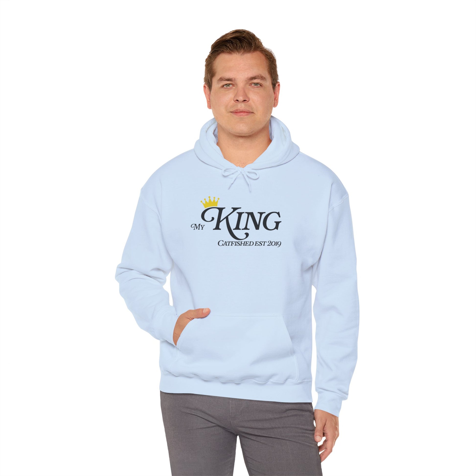 My King Hooded Sweatshirt, Unisex Sweatshirt Gift, Funny Hoodie for Men, Cozy Casual Wear, Catfish Established 2019
