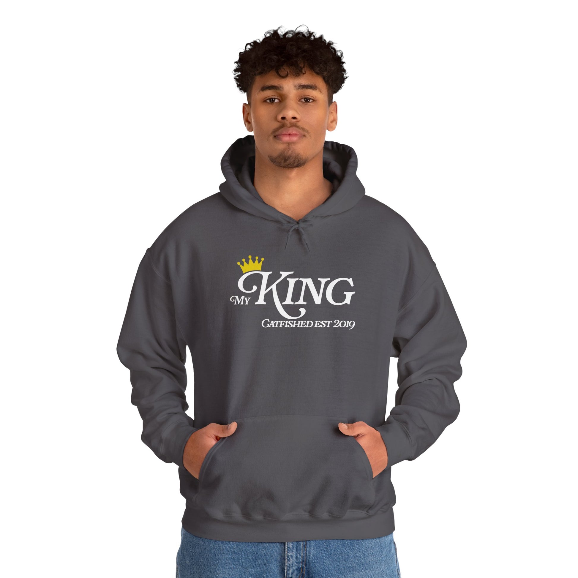 My King Hooded Sweatshirt, Unisex Sweatshirt Gift, Funny Hoodie for Men, Cozy Casual Wear, Catfish Established 2019