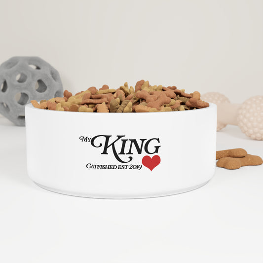 Personalized Pet Bowl for Proud Pet Owners, Cat or Dog Dish with 'My King' Design, Gift for Pet Lovers, Unique Pet Supplies, Valentine's Day